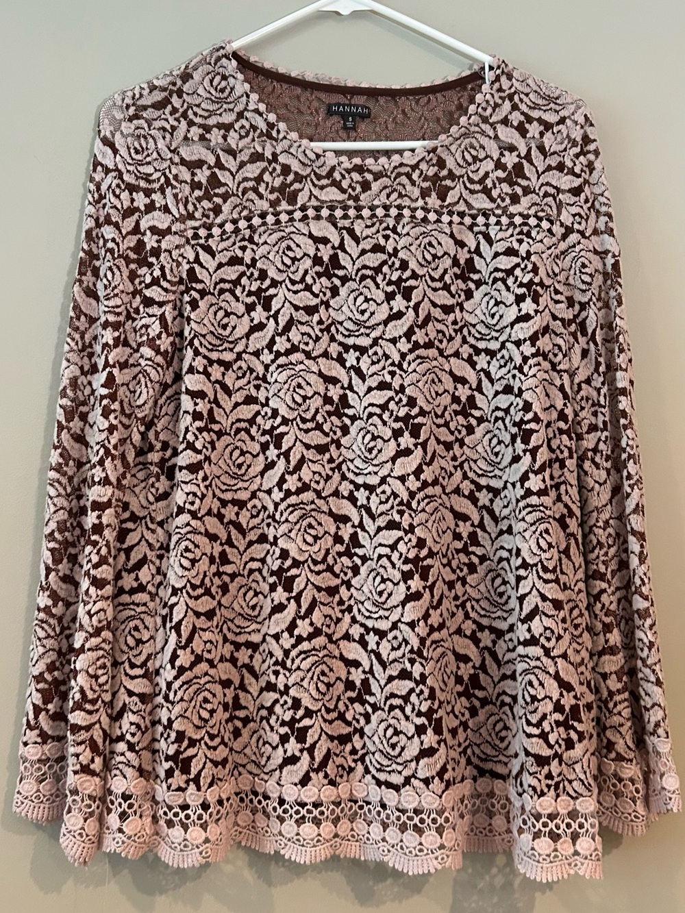 HANNAH Dusty Pink and Brown Lace Floral Top